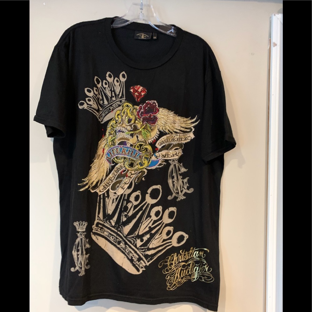 Men’s Christian Audiger embellished tee shirt NWOT